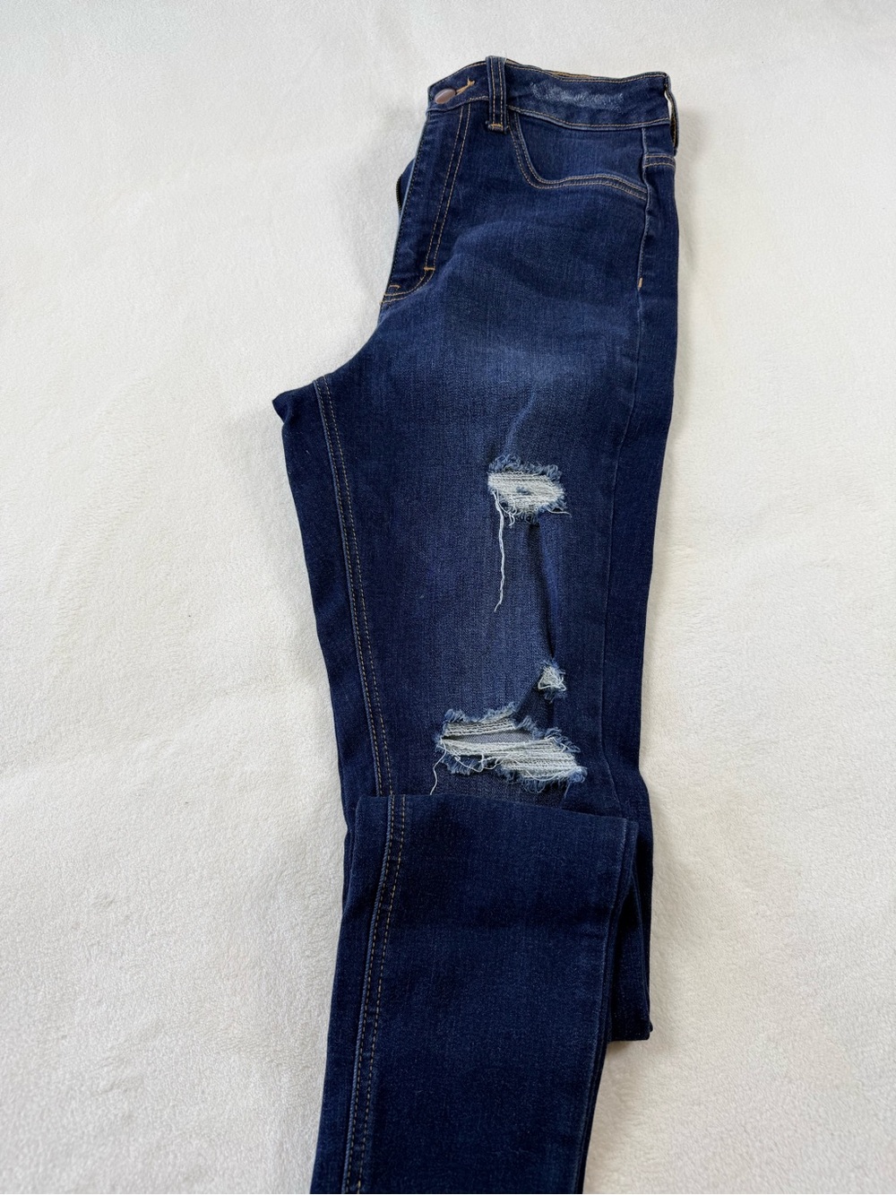 Fashion Nova Dark Indigo Distressed Straight leg Jeans